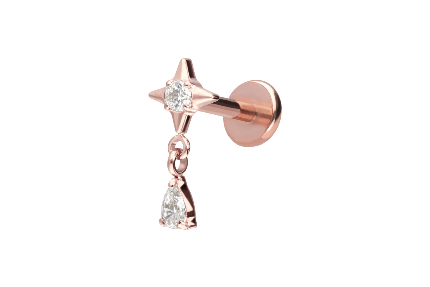 Titan Labret Piercing mit Push Fit STERN + KRISTALLTROPFEN